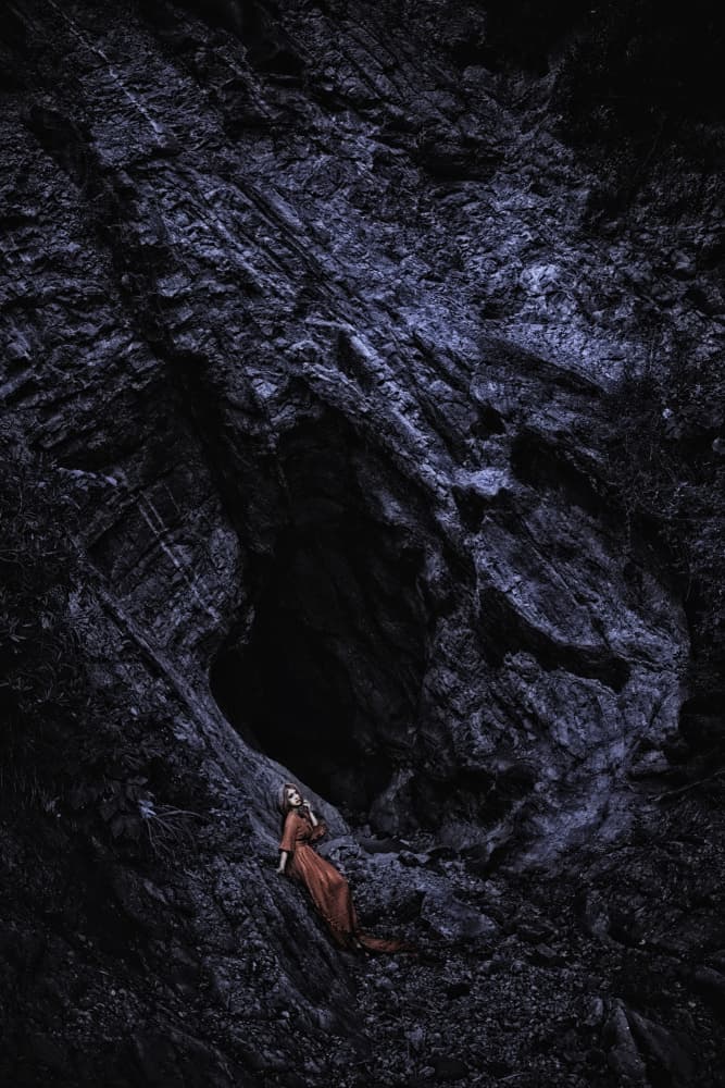 Orange Dress Dark Cave by KOIKI — canvas wall art