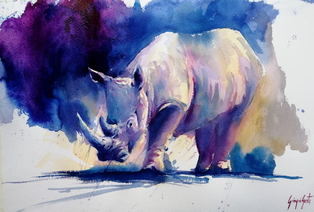 Vibrant Purple Rhinoceros by Giorgio Gosti — canvas wall art