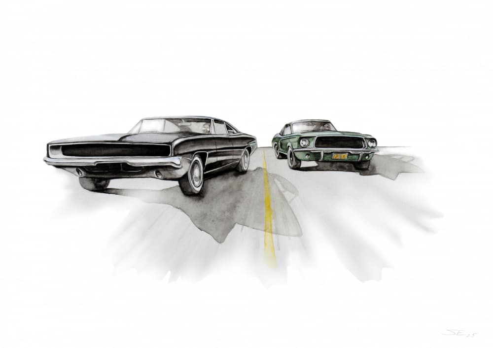 Classic Muscle Car Chase by Steve Erwin — canvas wall art