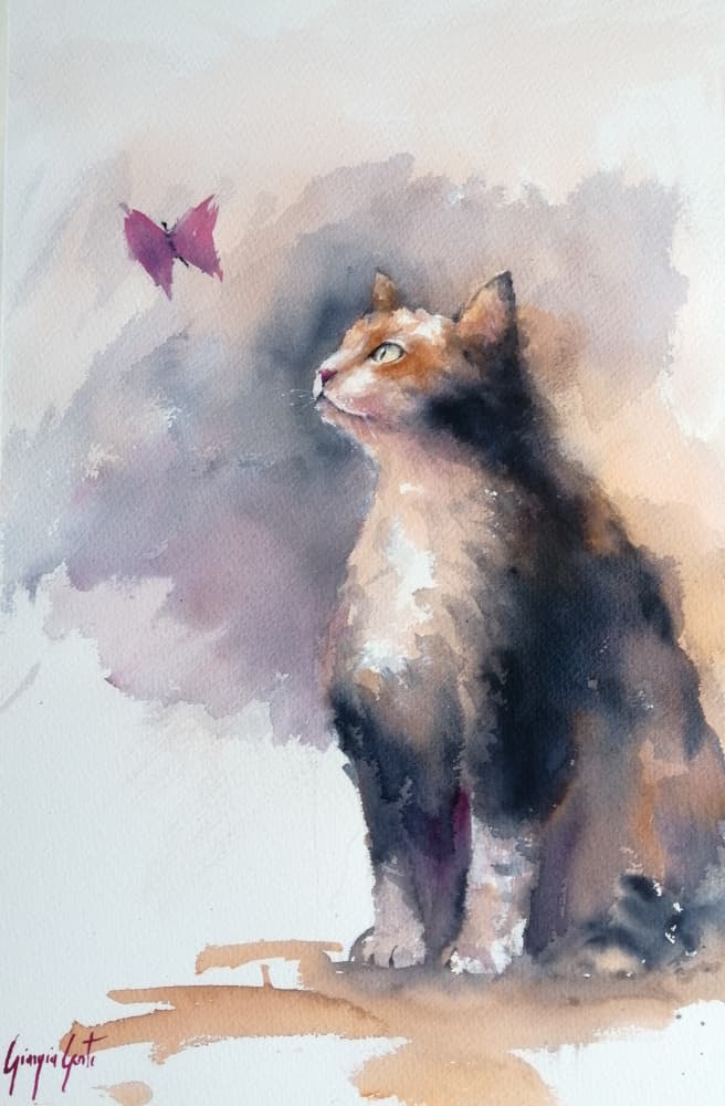 Curious Cat And Butterfly by Giorgio Gosti — canvas wall art