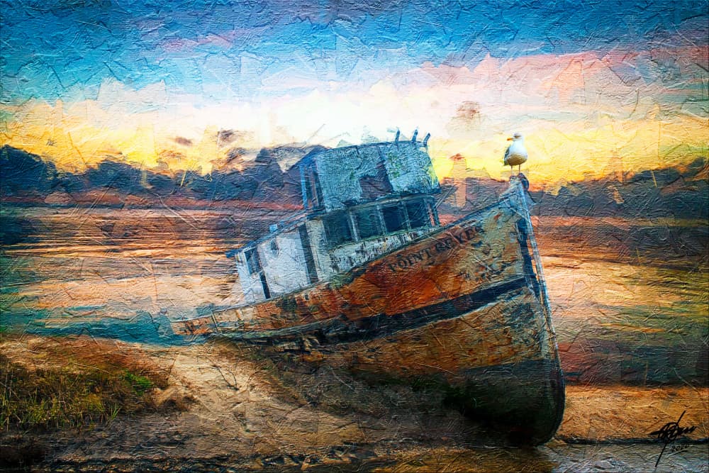 Rustic Boat Sunset by Osvaldo Russo — canvas wall art