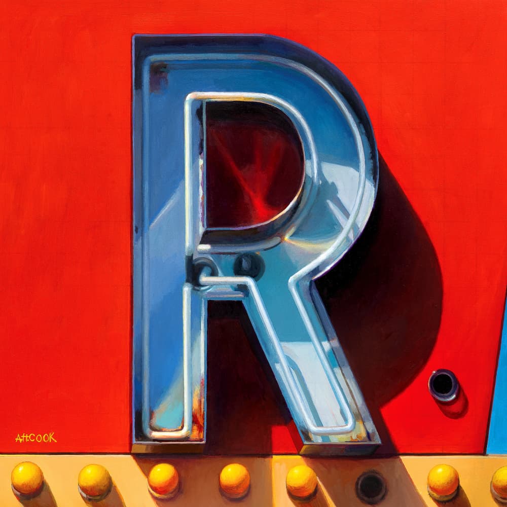Retro Neon Letter R by Amanda Hope Cook — canvas wall art