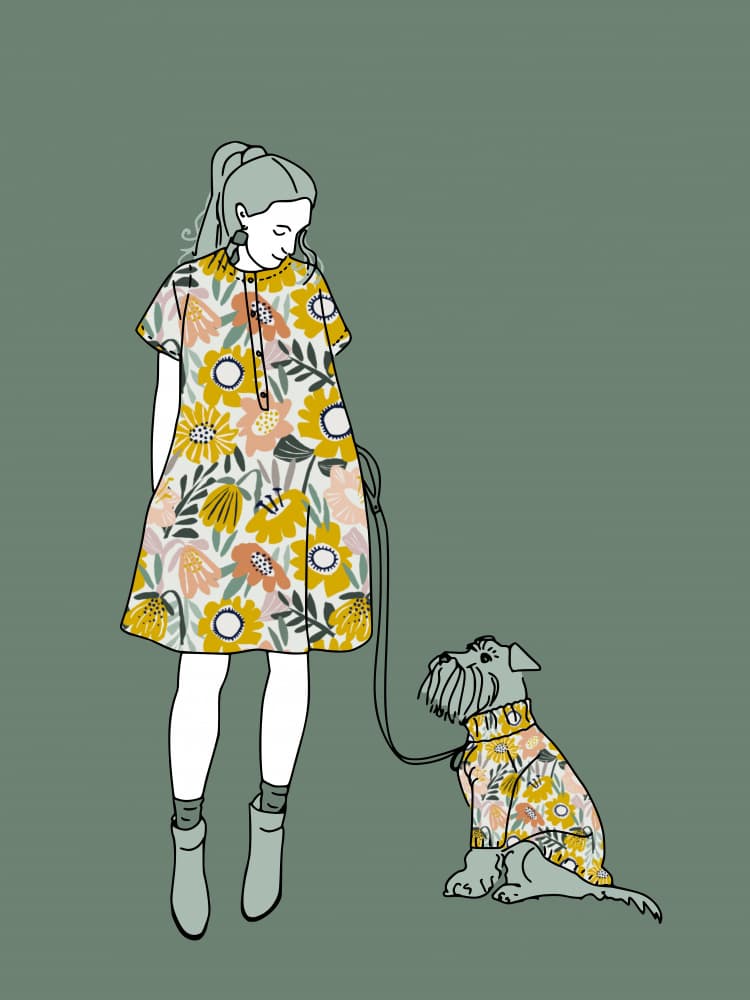 Stylish Girl and Dog by Annick — canvas wall art