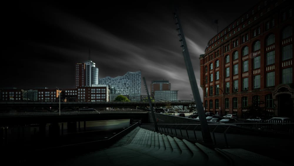 Moody Hamburg Waterfront by Jürgen Muß — canvas wall art