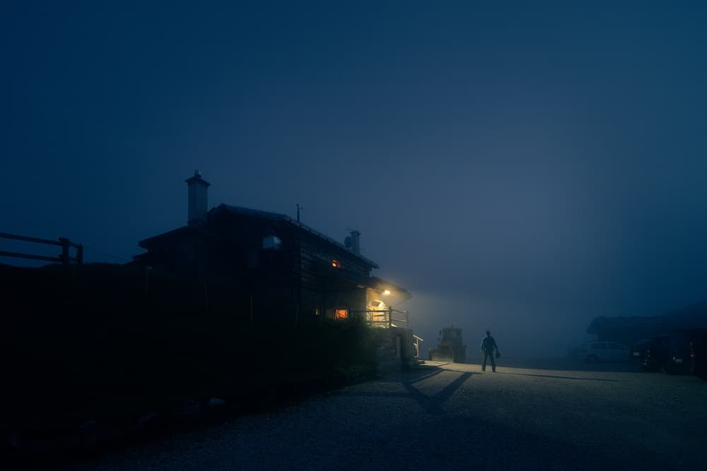 House in Foggy Night by Bingo Z — canvas wall art