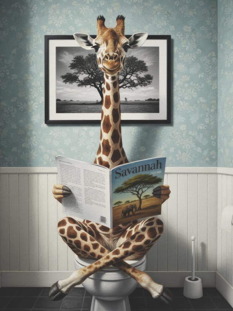 Giraffe In the Bathroom by Andreas Magnusson — canvas wall art