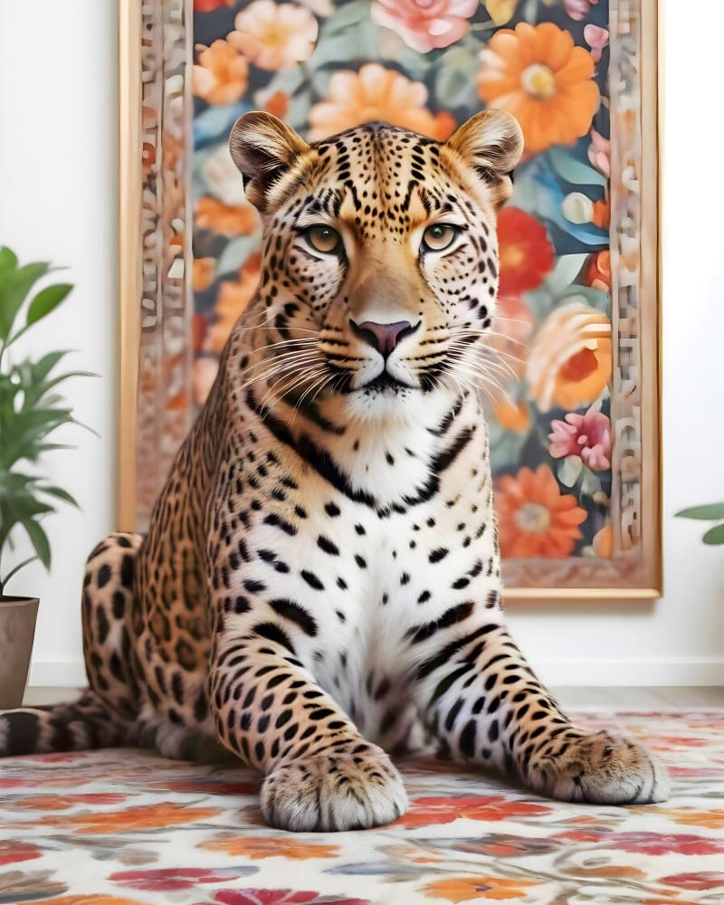 Leopard Floral Portrait by Uma Gokhale — canvas wall art