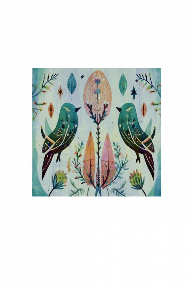 Folk Art Twin Birds by casa cartissi — canvas wall art