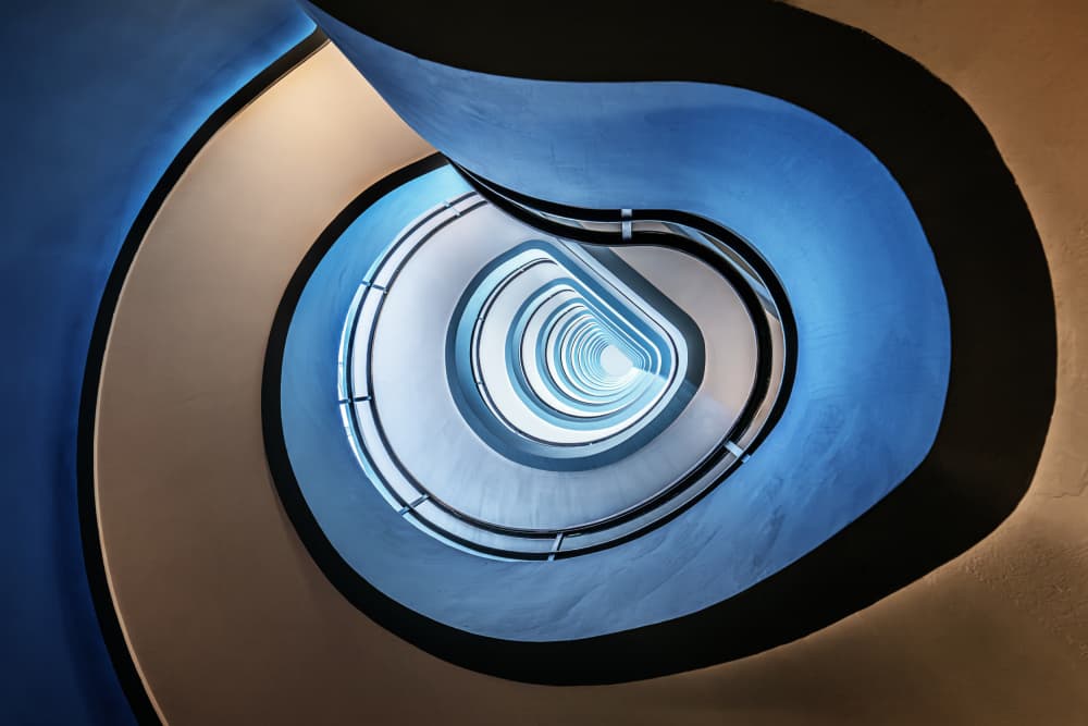 Blue Spiral Staircase by fotomarion — canvas wall art