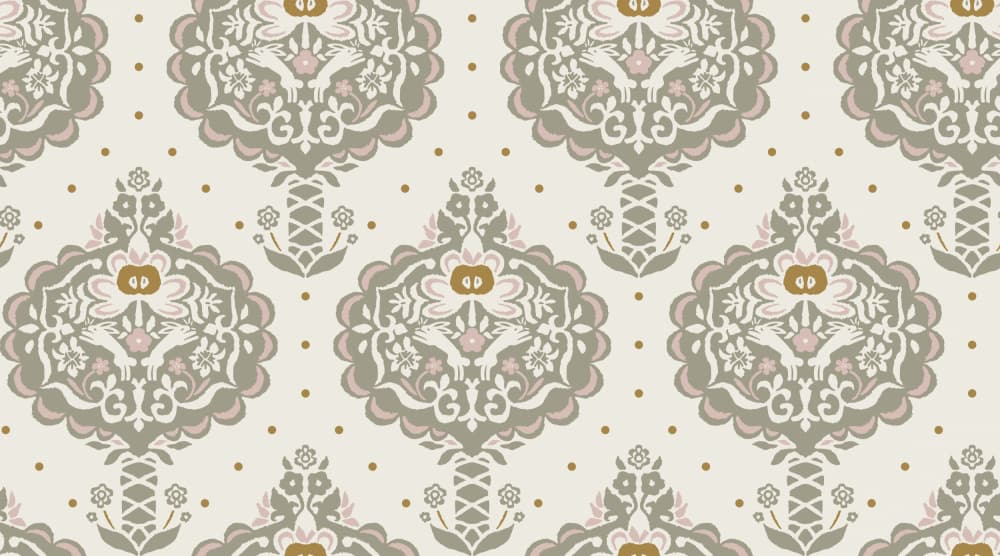 Elegant Damask Bird Pattern by Annick — canvas wall art