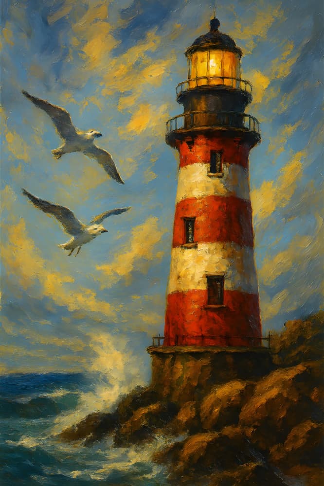 Coastal Lighthouse Sunset by HUGO — canvas wall art