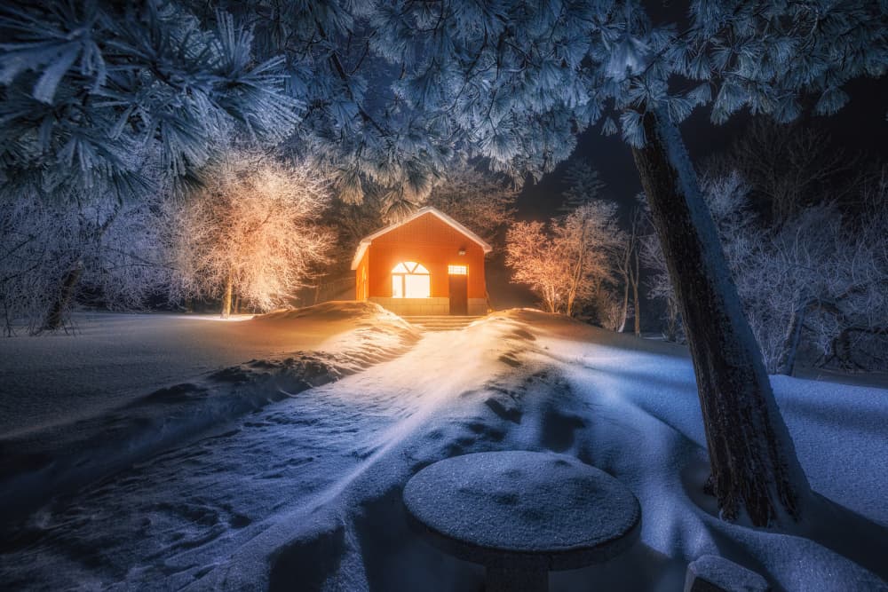 Cozy Winter Cabin by Yuan Cui — canvas wall art
