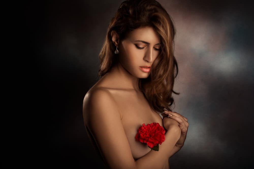 Serene Woman Red Flower by Peppe Tambè — canvas wall art