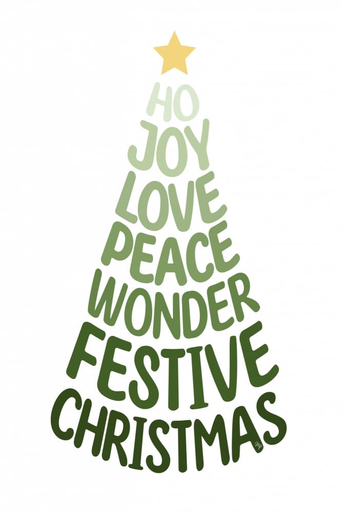 Joyful Christmas Word Tree by Martina — canvas wall art