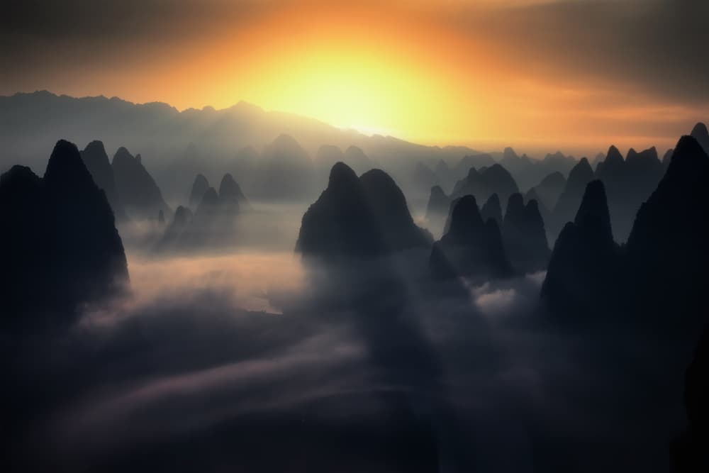 Misty Mountain Sunrise by Fabrizio Massetti — canvas wall art