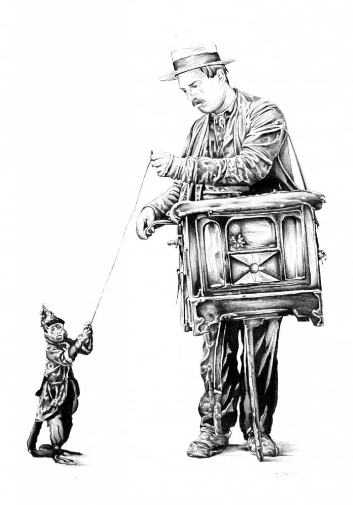 Organ Grinder Monkey Performance by Kulik — canvas wall art