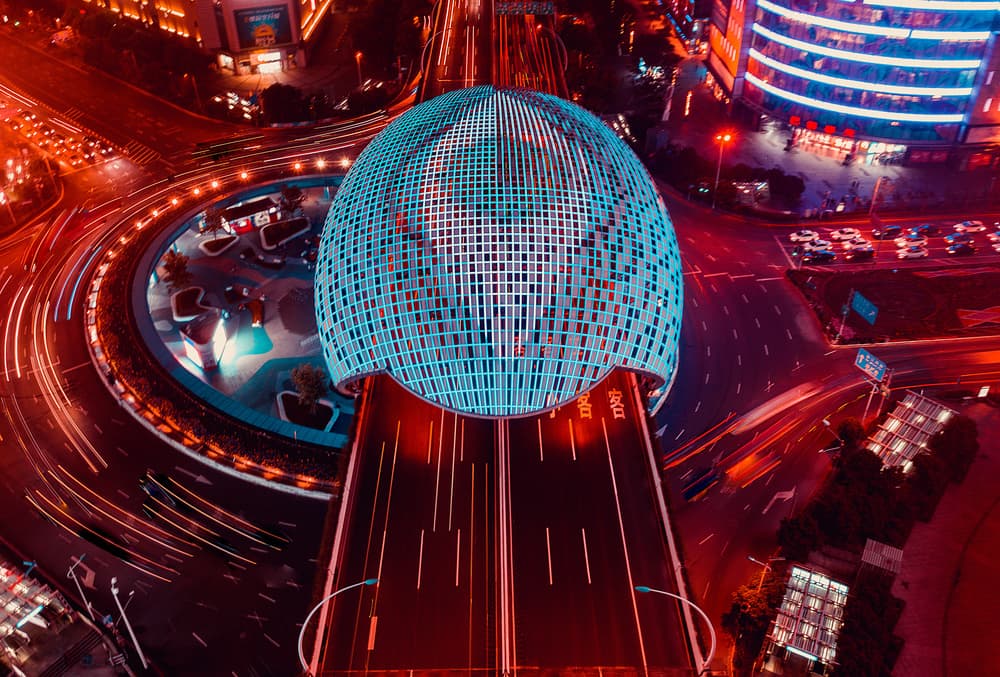 Urban Globe Light Trails by Carmine Chiriacò — canvas wall art