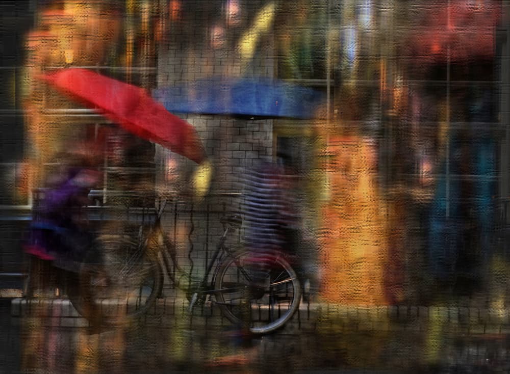 Red Umbrella City Rain by Anette Ohlendorf — canvas wall art
