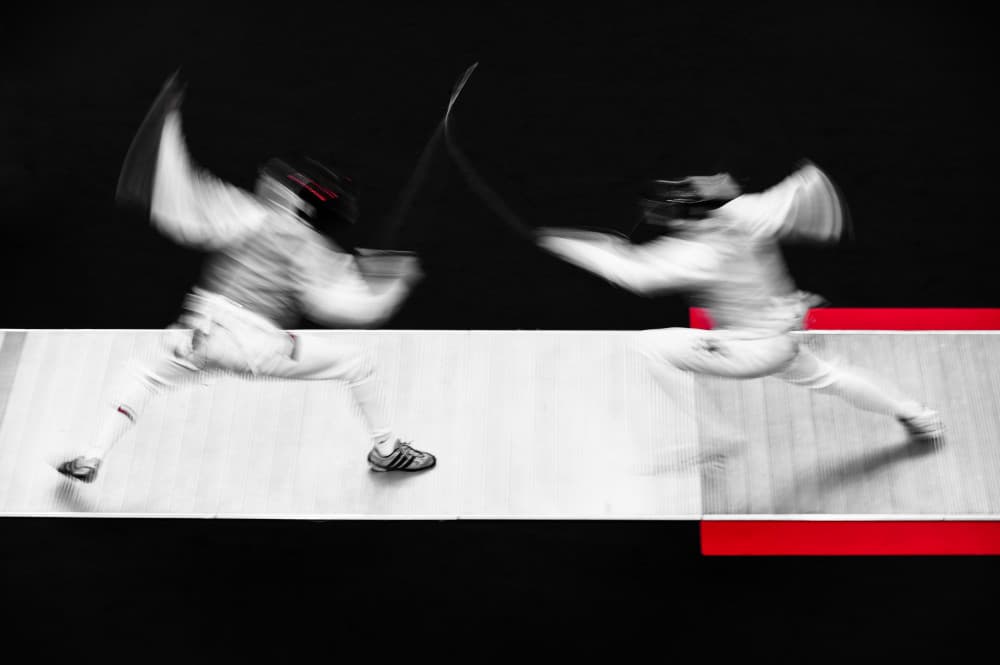 Dynamic Fencing Action by Hervé Loire — canvas wall art