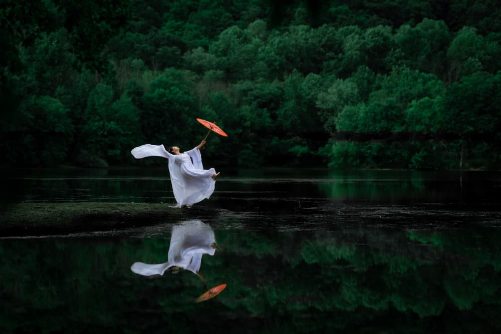 Elegant Dancer Lake Reflection by Jeff Wang — canvas wall art