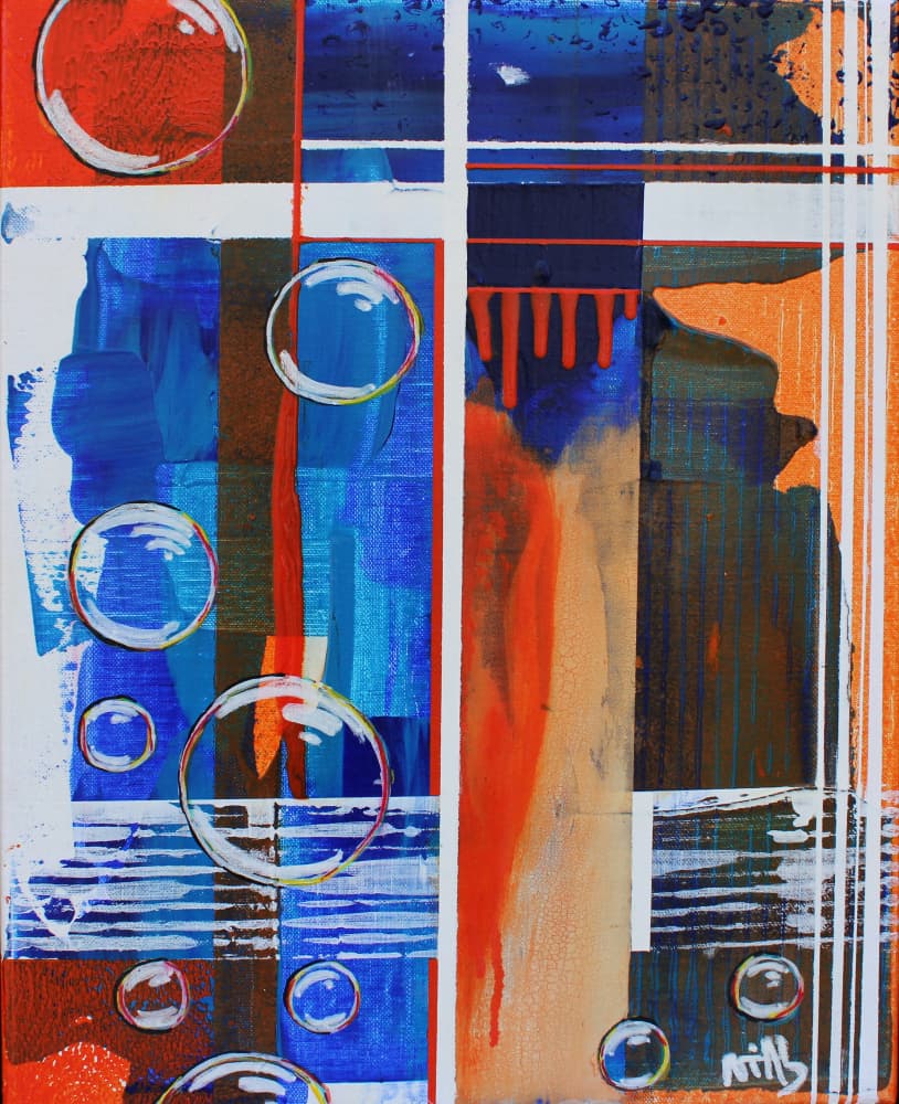 Abstract Blue Orange Bubbles by Nicolas Alsterdal — canvas wall art