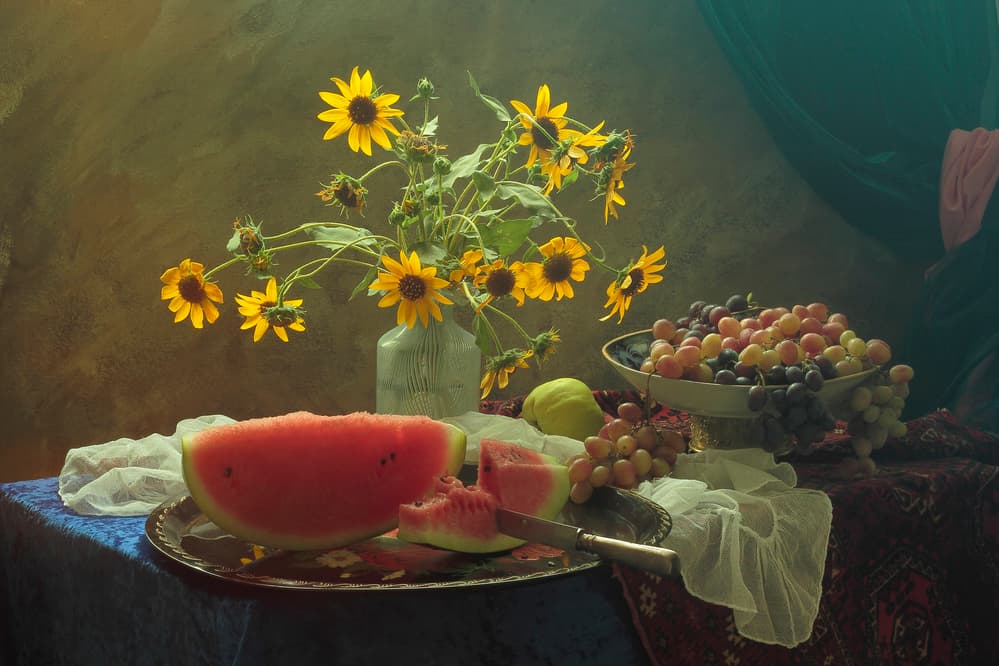 Summer Sunflower Still Life by UstinaGreen — canvas wall art