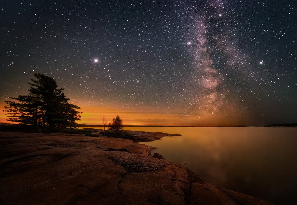 Milky Way Lake Night by Ben.C.L — canvas wall art
