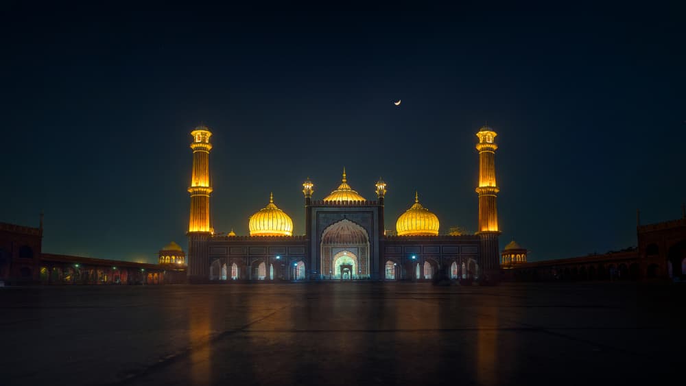Golden Mosque Under Moon by SANDEEP MATHUR — canvas wall art