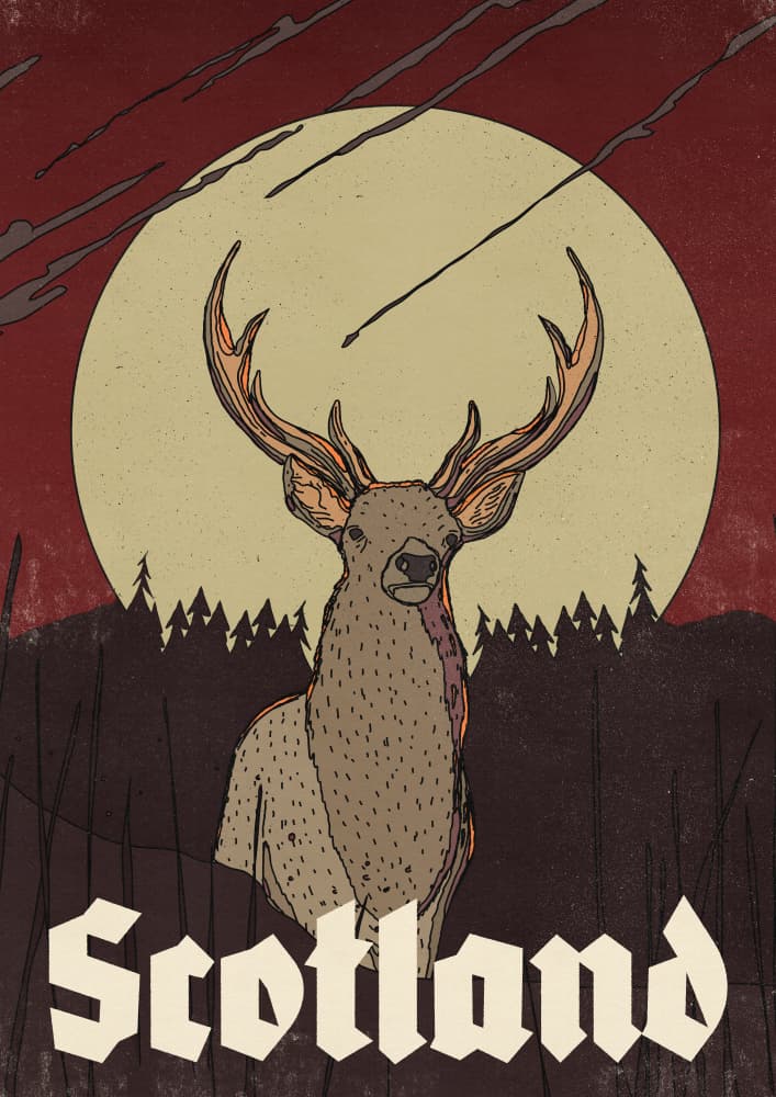 Highland Stag Under Moon by Nicholas — canvas wall art