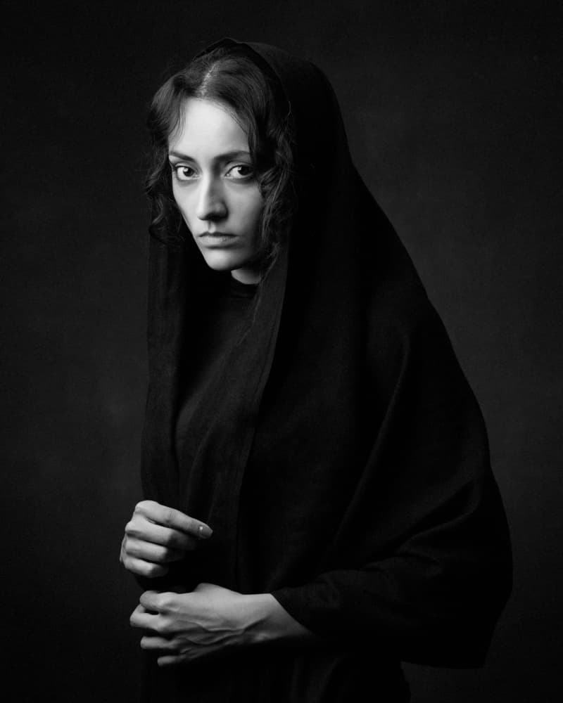 Solemn Woman Draped In Black by Mehdi Mokhtari — canvas wall art