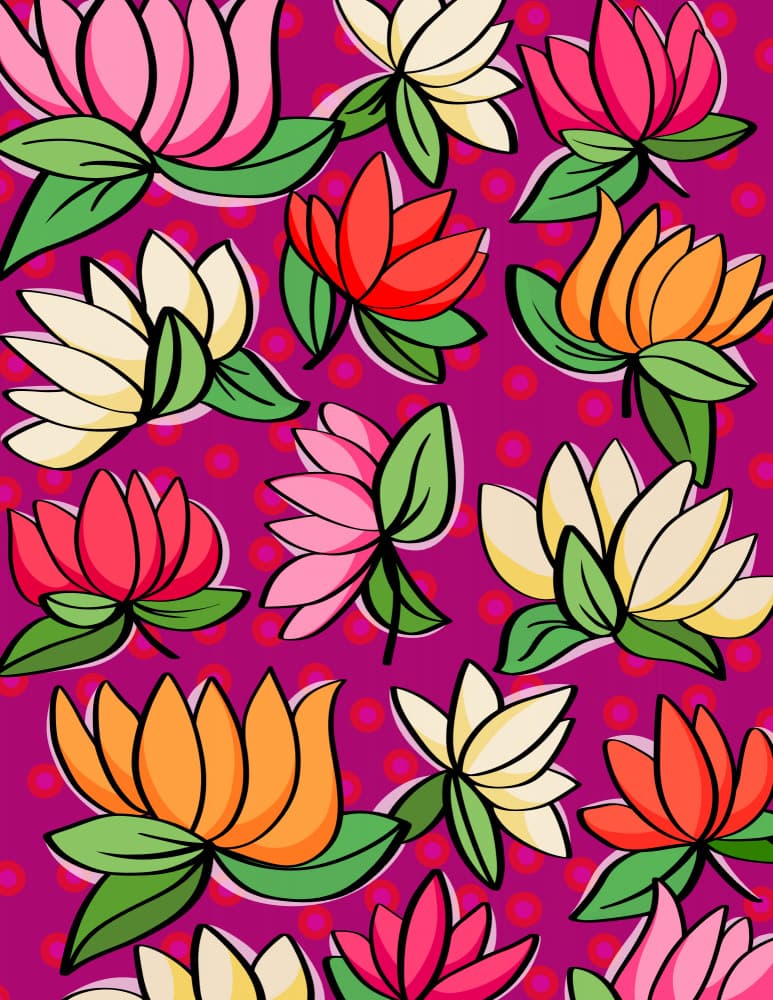 Vibrant Lotus Blossom Pattern by Kristian Gallagher — canvas wall art