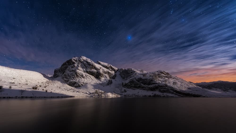 Snowy Mountains Starry Night by Cesar Alvarez Osorio — canvas wall art