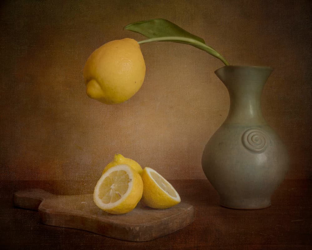 Warm Lemon Still Life by Sharon Williams — canvas wall art