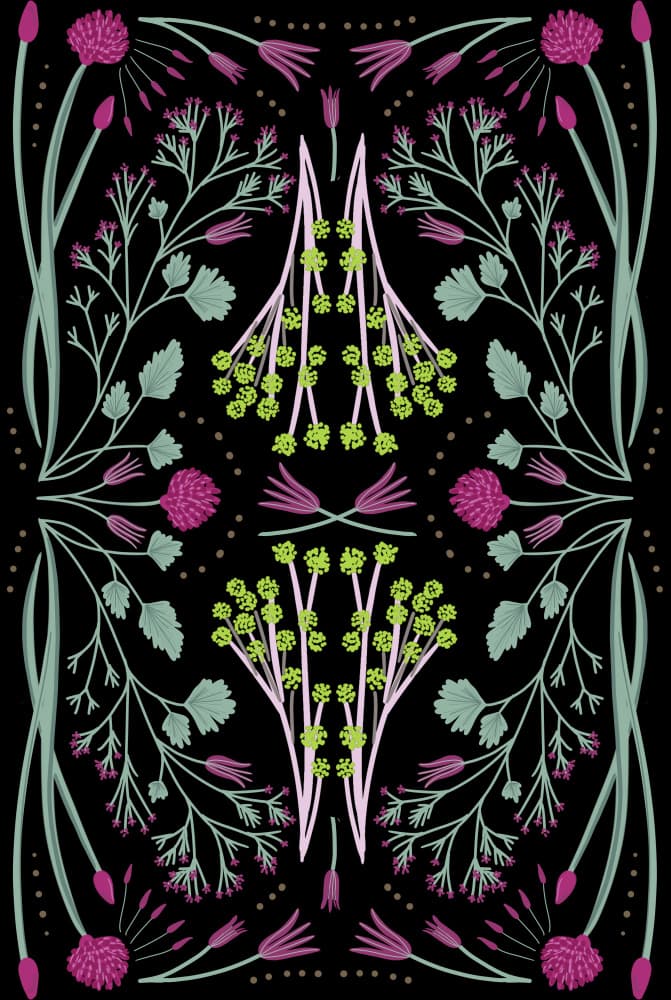 Folk Mirrored - Black, Green and Pink by Anis Illustration — canvas wall art