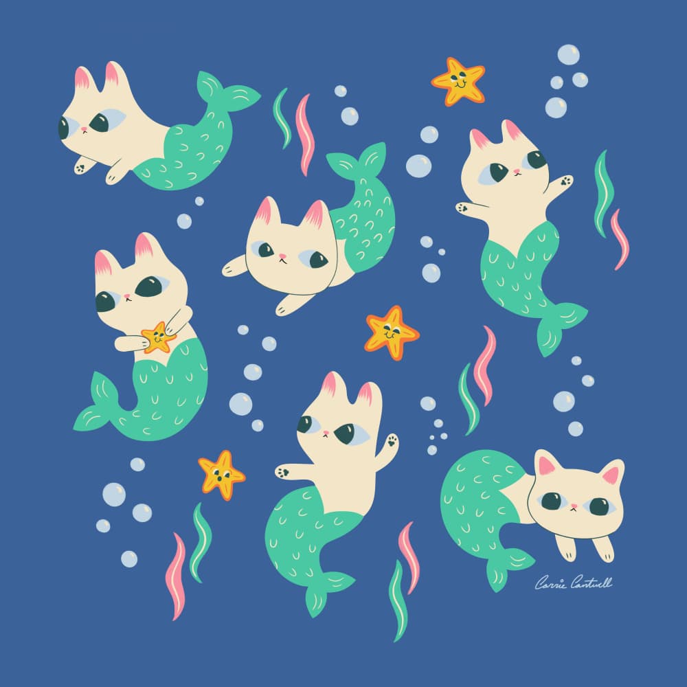 Playful Mermaid Cats by Carrie Cantwell — canvas wall art