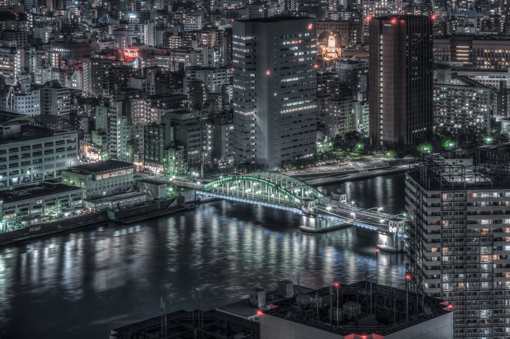 Tokyo Night Bridge by Tomoshi Hara — canvas wall art