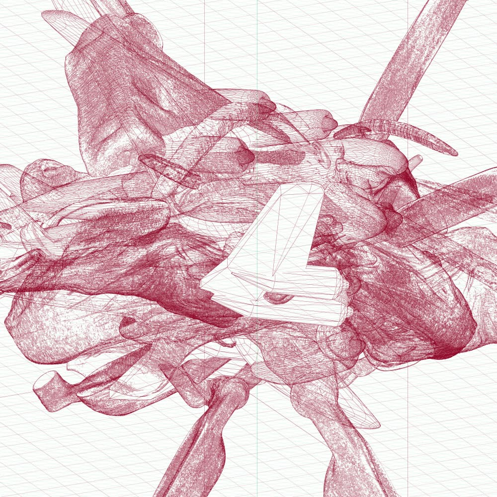 Red Wireframe Aircraft Design by Veronika Che — canvas wall art