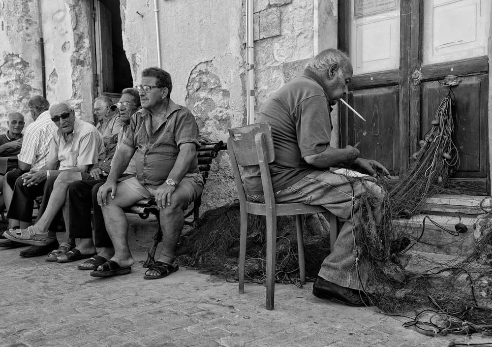 Fishermen Mending Nets by Lorenzo Grifantini — canvas wall art