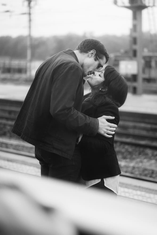 Romantic Station Kiss by Eiji Yamamoto — canvas wall art