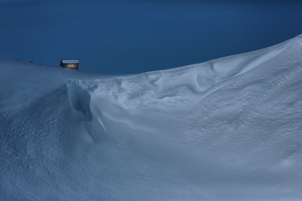 Winter Night Cabin Light by Uschi Hermann — canvas wall art