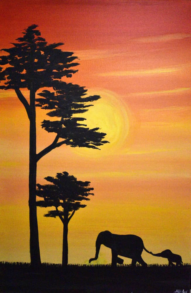 Elephant Family Sunset by Aisha Haider — canvas wall art