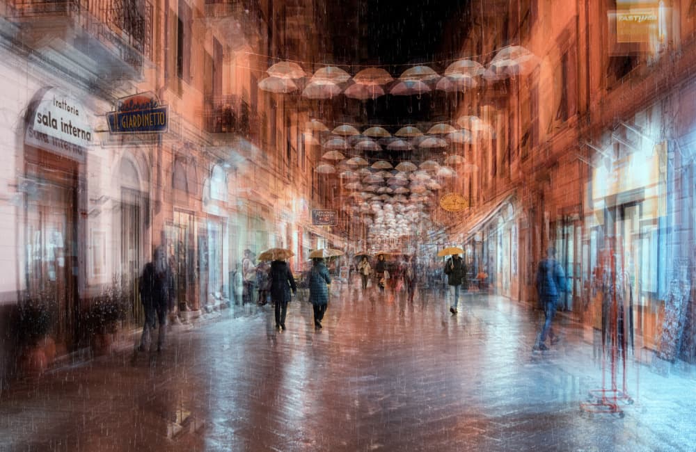 Rainy City Umbrellas by C.S. Tjandra — canvas wall art