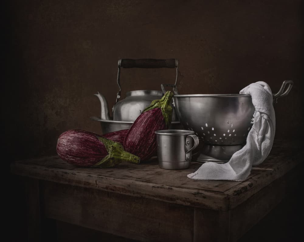 Moody Kitchen Still Life by Margareth Perfoncio — canvas wall art
