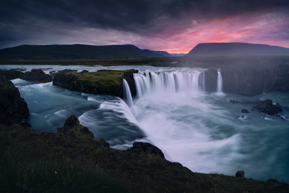 Dramatic Waterfall Sunset by Karol Nienartowicz — canvas wall art