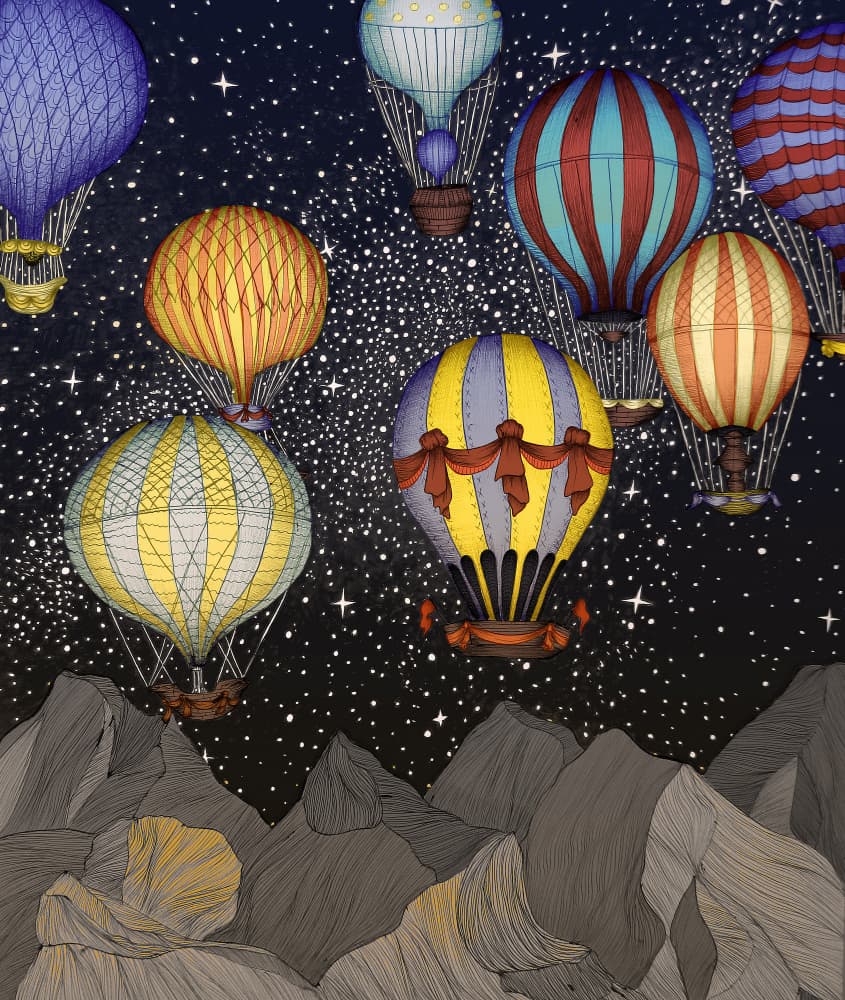 Celestial Balloon Adventure by EC Mazur — canvas wall art