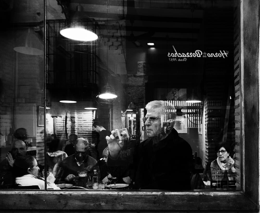 Evening Cafe Reflections by Julien Oncete — canvas wall art