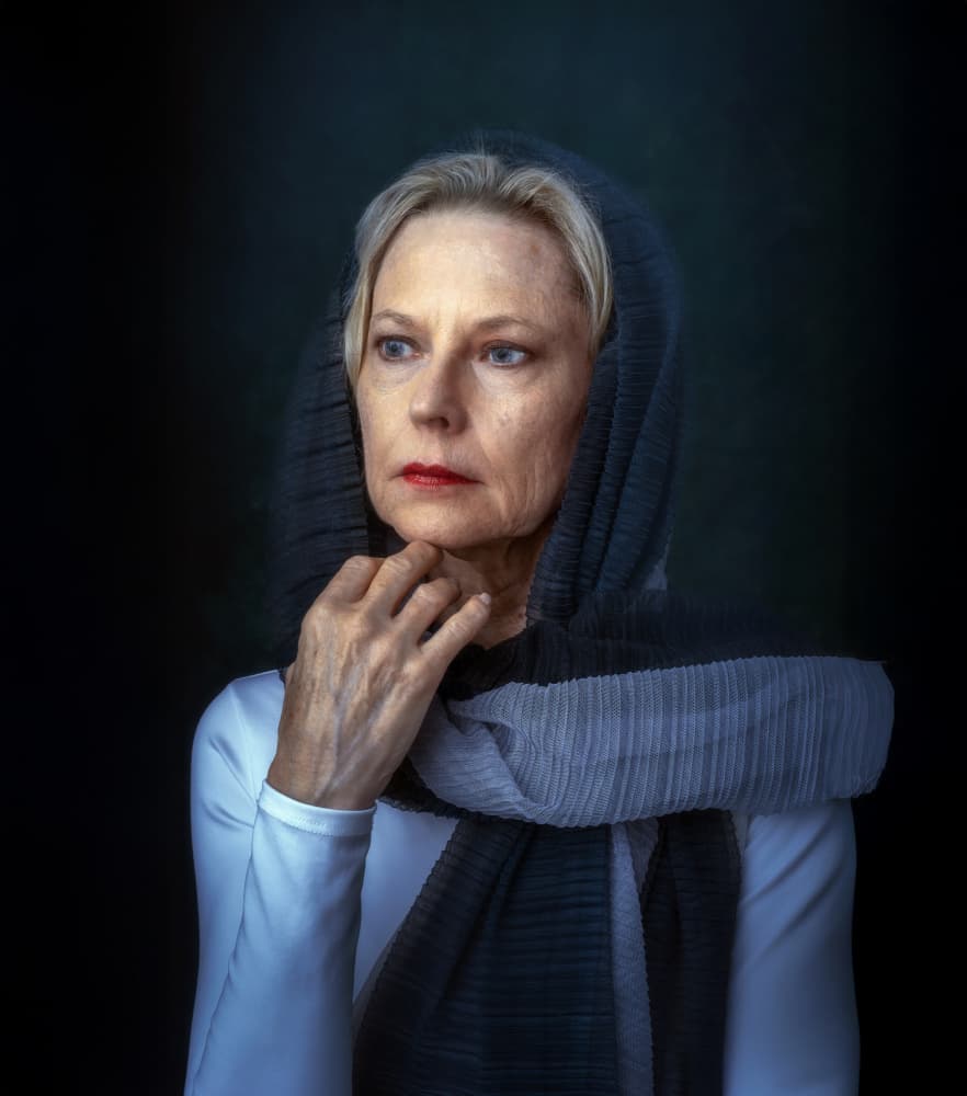 Pensive Woman in Scarf by Catherine Wang — canvas wall art