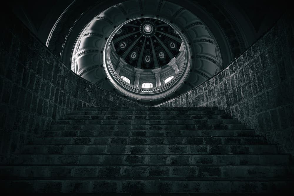Grand Spiral Staircase Dome by Hans-Wolfgang Hawerkamp — canvas wall art