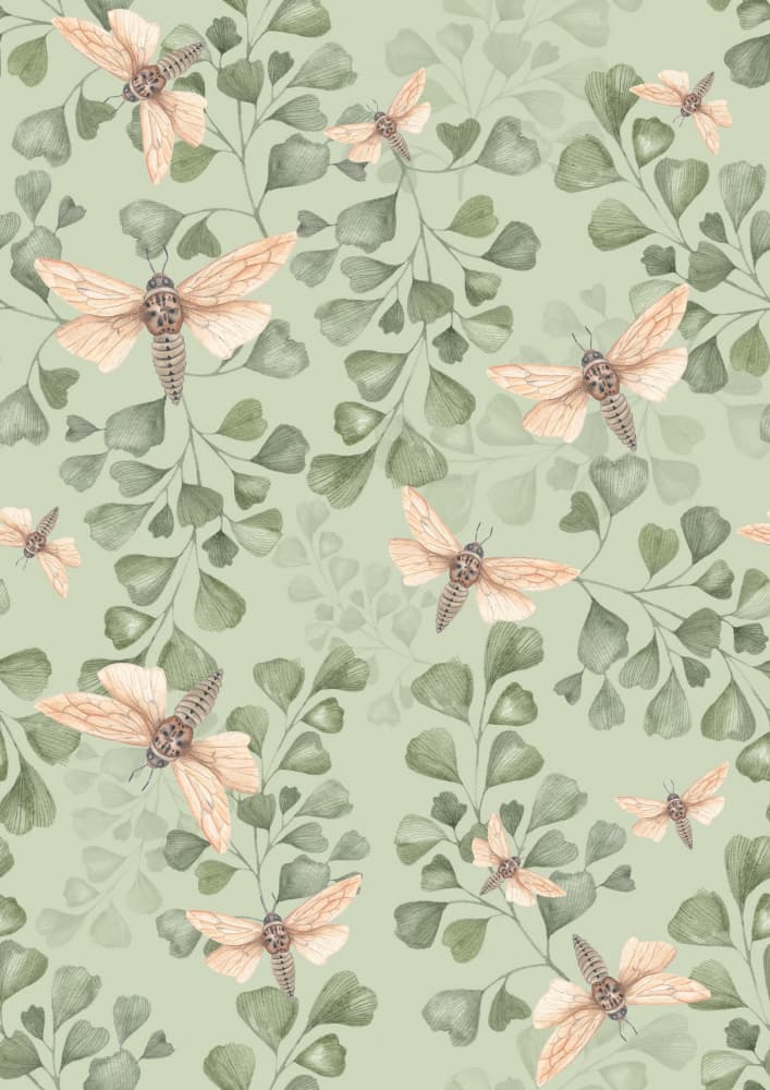 Soft Moths Green Leaves by Linda Sitniece — canvas wall art