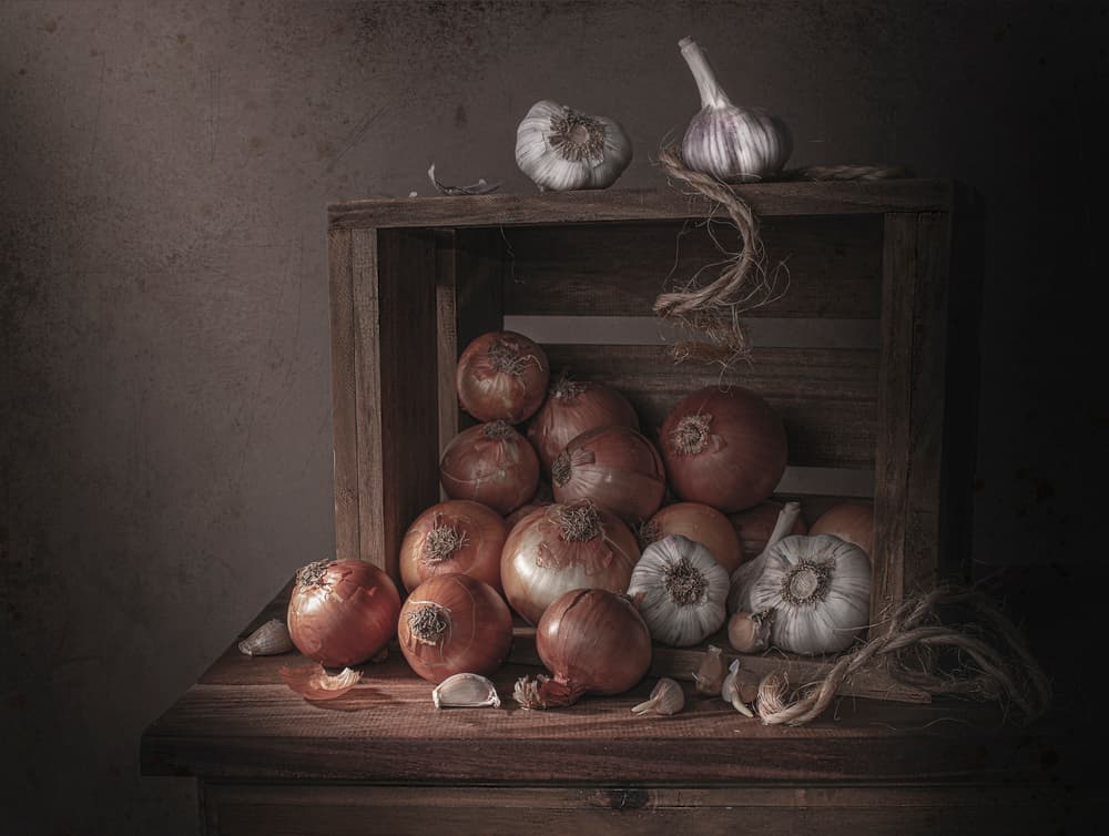 Rustic Onions and Garlic by Margareth Perfoncio — canvas wall art